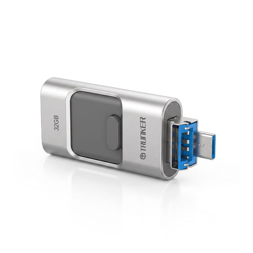 Trunker USB Flash Drive with USB USB-L and Micro USB Ports for iPhone Android and Laptop